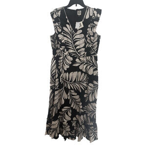 Anne Klein Womens V Neck Ruffle SLV Modern Midi Black Floral Dress Size US/CA 12